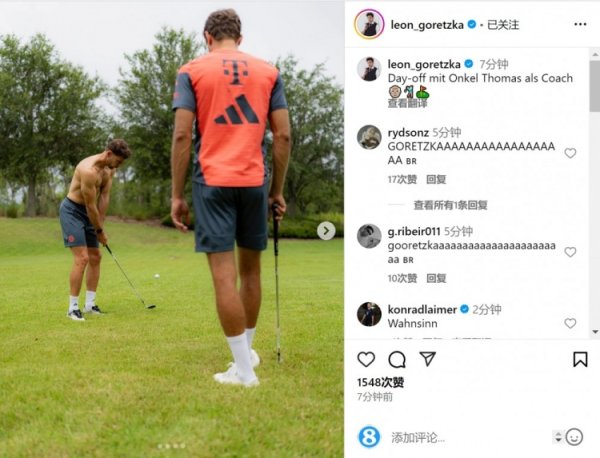 Gretzka posted a photo of golfing with Mueller: Uncle Thomas serves as coach