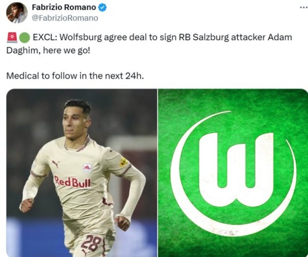 Here we go! Romano: Wolfburg will sign Salzburg Red Bull 19-year-old striker Dajim