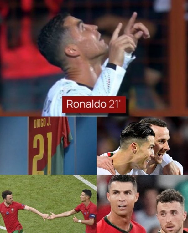 Salute to Jota! After Ronaldo scored in the 21st minute, he pointed his fingers at the sky during celebration