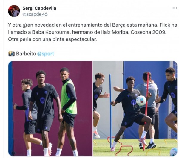 Reporter: 16-year-old central defender Kuruma participated in Barcelona s first team training. He is Moriba s younger brother