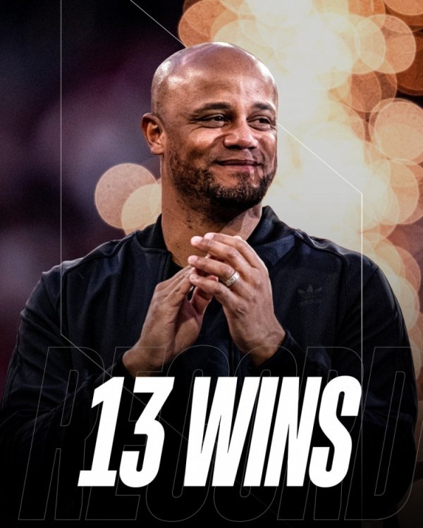 The 13-game winning streak at the start of the season tied AC Milan’s record in the five major leagues. Bayern officially released Kompany’s poster.